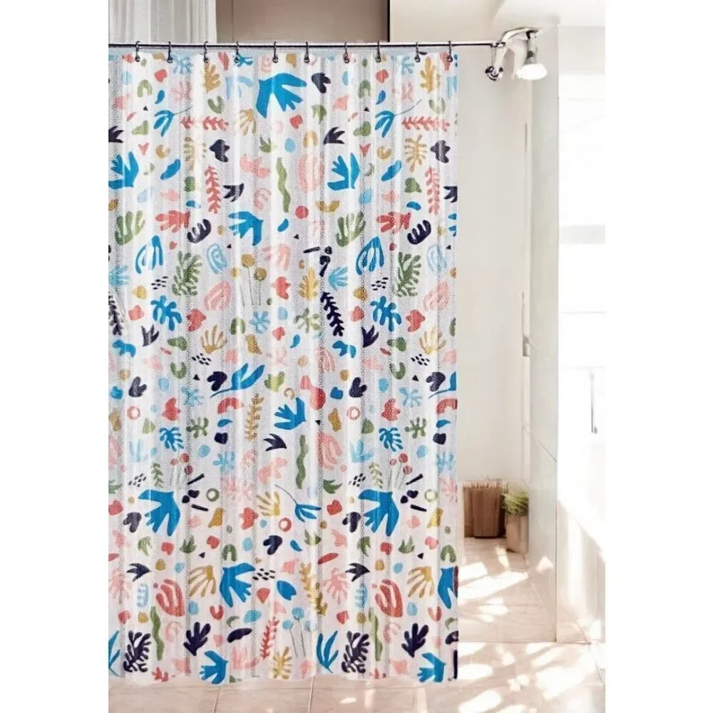 NWT Splash HOME Peva DEAUVILLE White, Blue, Green, Yellow & Black Shower Curtain